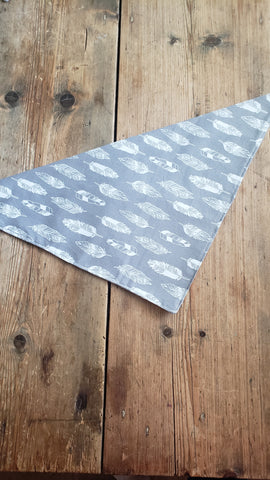 Dog Bandana Tie On Gray with White Feather Print