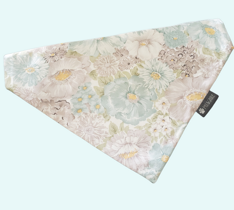 Dog bandana Over the Collar Style Soft Gray with blue and white flowers